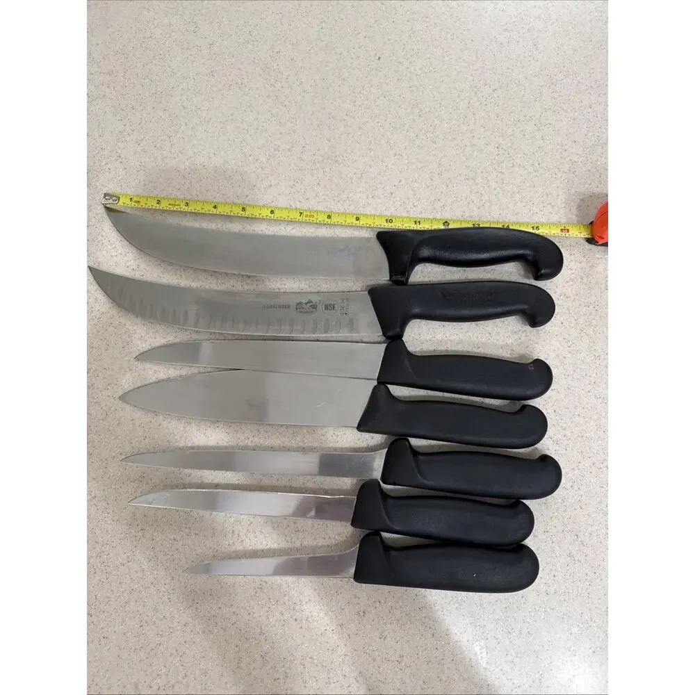 7 Victorinox Forschner Knives Knife Set 9” to 16” long SWISS Made vtg